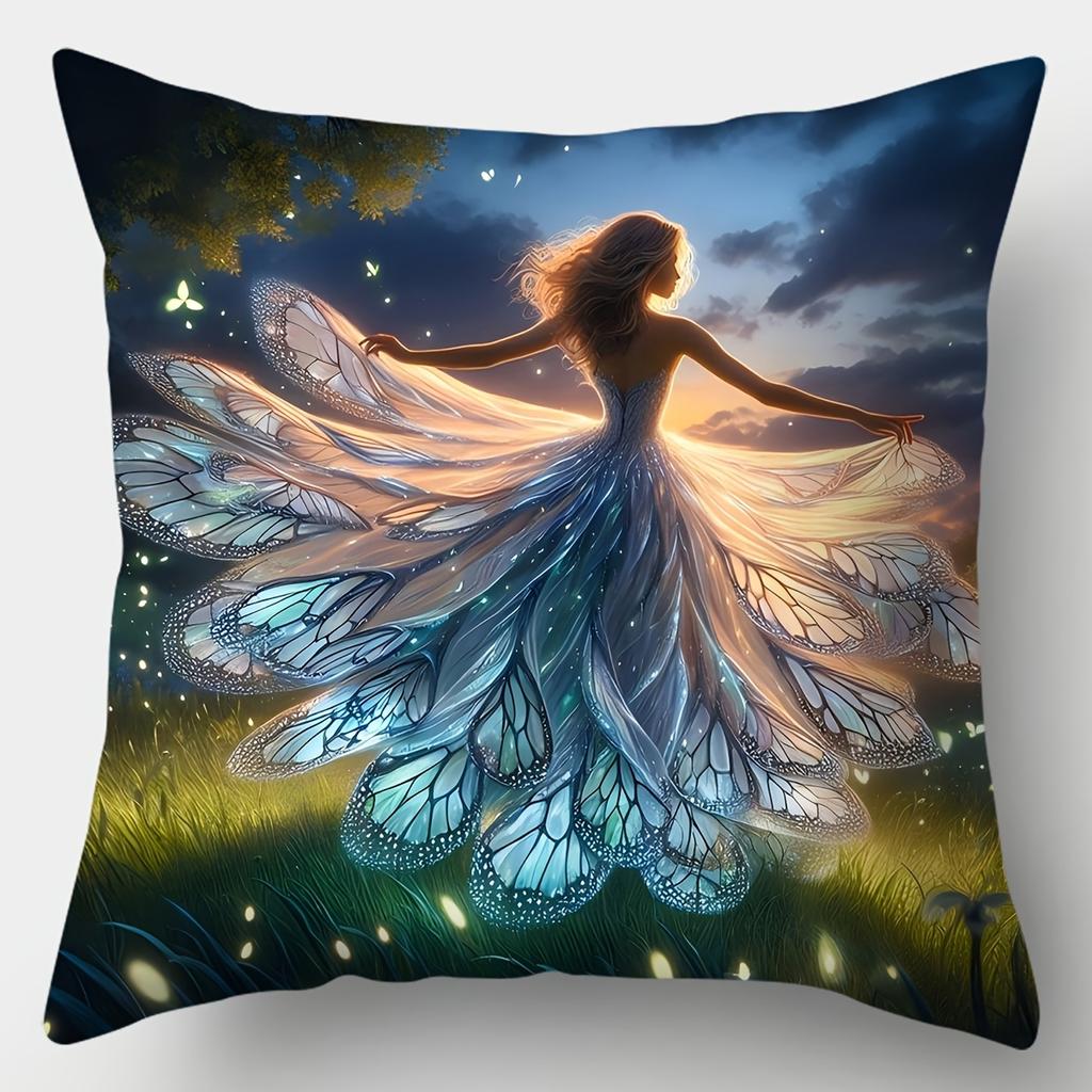 4Pcs Fantasy Magic Style Pillow Covers, Enchanting Fairy & Moon Print Cushion Cases, Cozy Home Decor For Bedroom Living Room