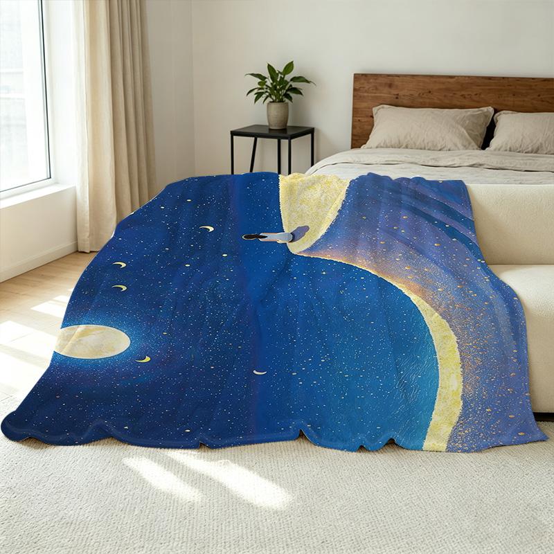 Lightweight Flannel Throw Blanket, Starry Sky Design, Soft Warm Cozy, Ideal for Home Couch Nap, Car, Halloween & Christmas, Versatile Home Use