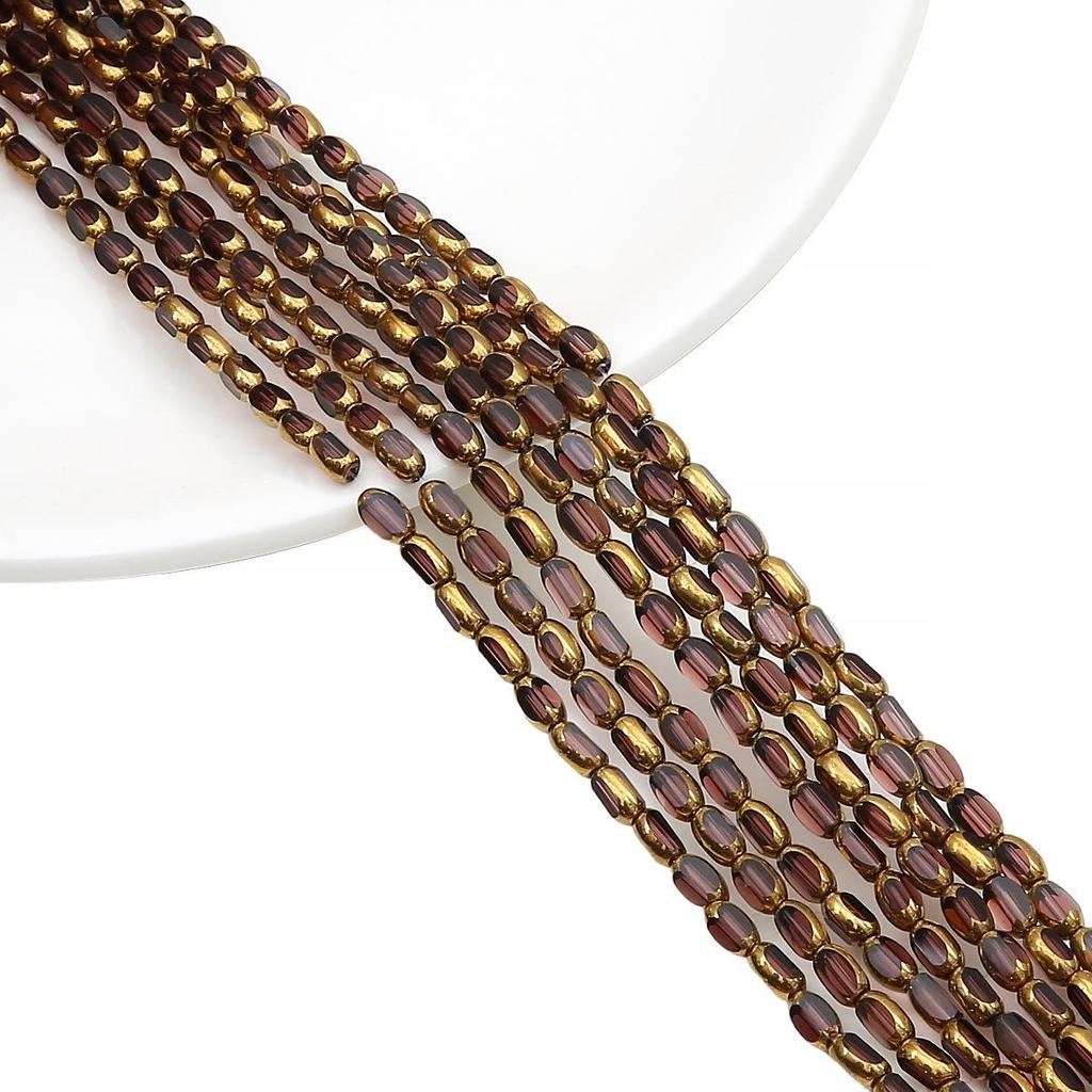 Oval Faceted Gold-Edged Glass Crystal Rice Beads for Jewelry Making