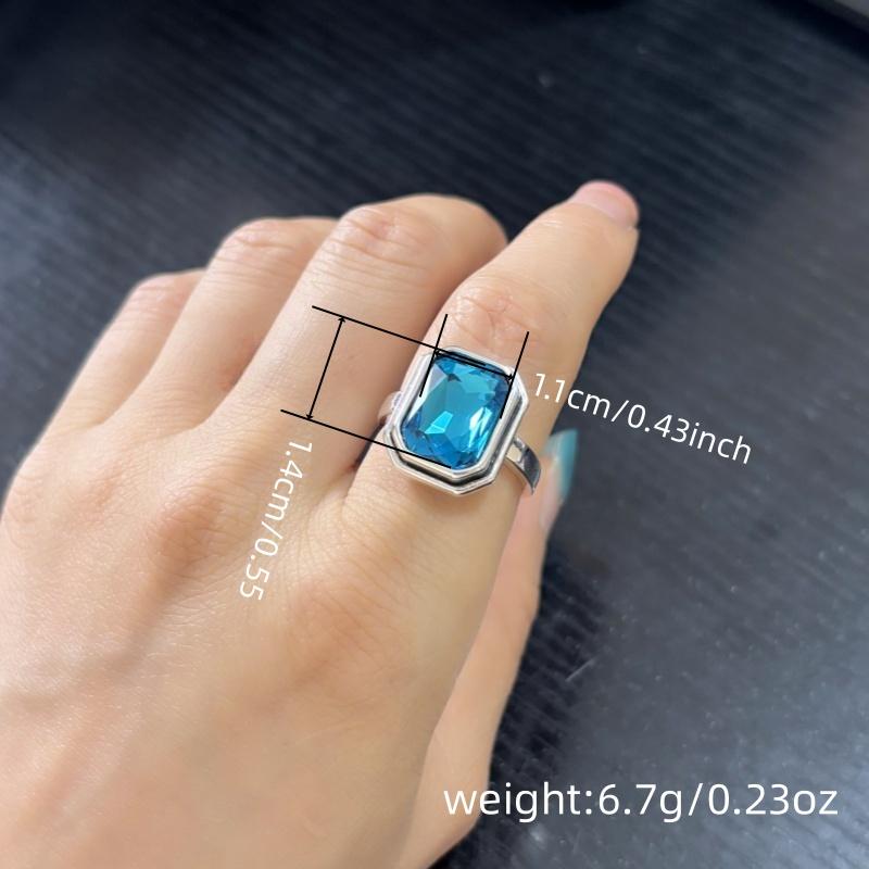 Fashionable Blue Square Cubic Zirconia Imitation Crystal Ring Suitable For women's Luxury  Cocktail Party Wholesale