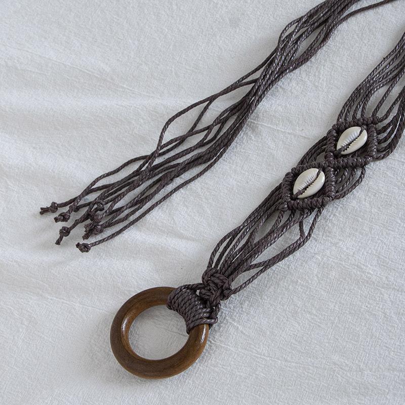 Bohemian Round Buckle Wax Rope Knitted Ethnic Style Handmade Shell Women's Belt Casual Vacation Style Waist Rope