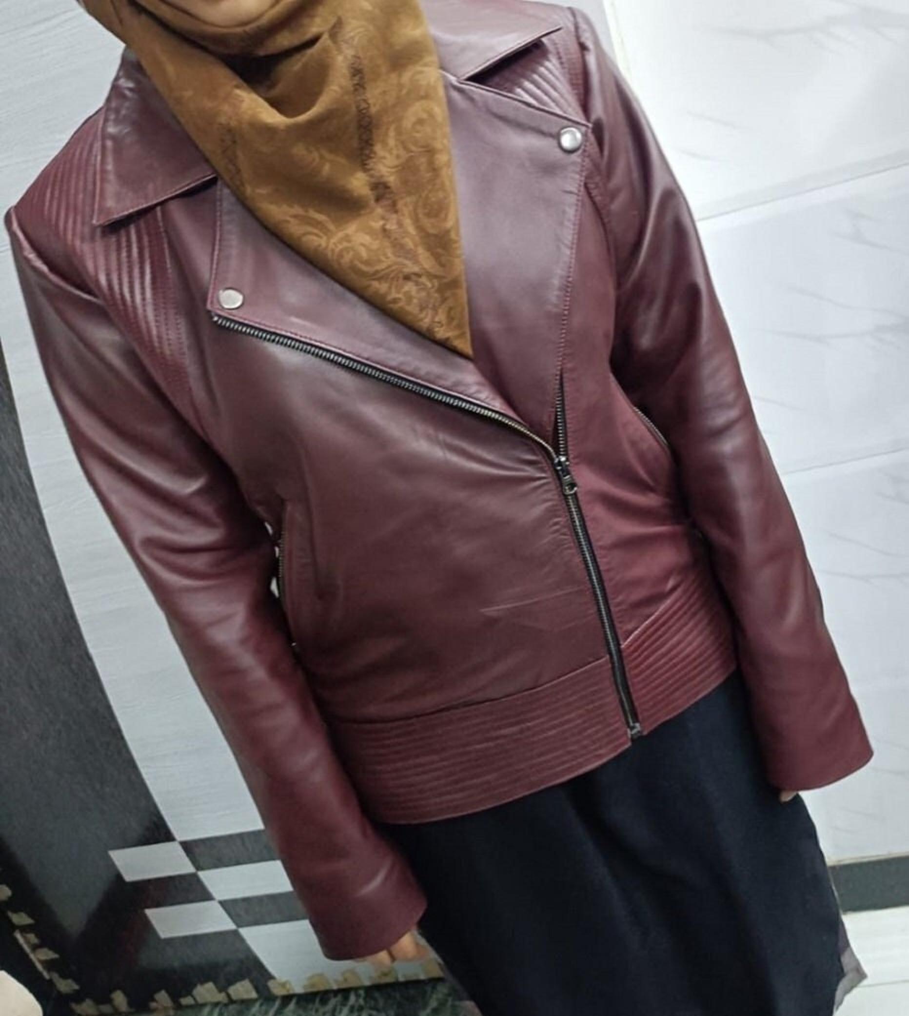 

Noora Women s Burgundy Biker Leather Jackets XS бордовий