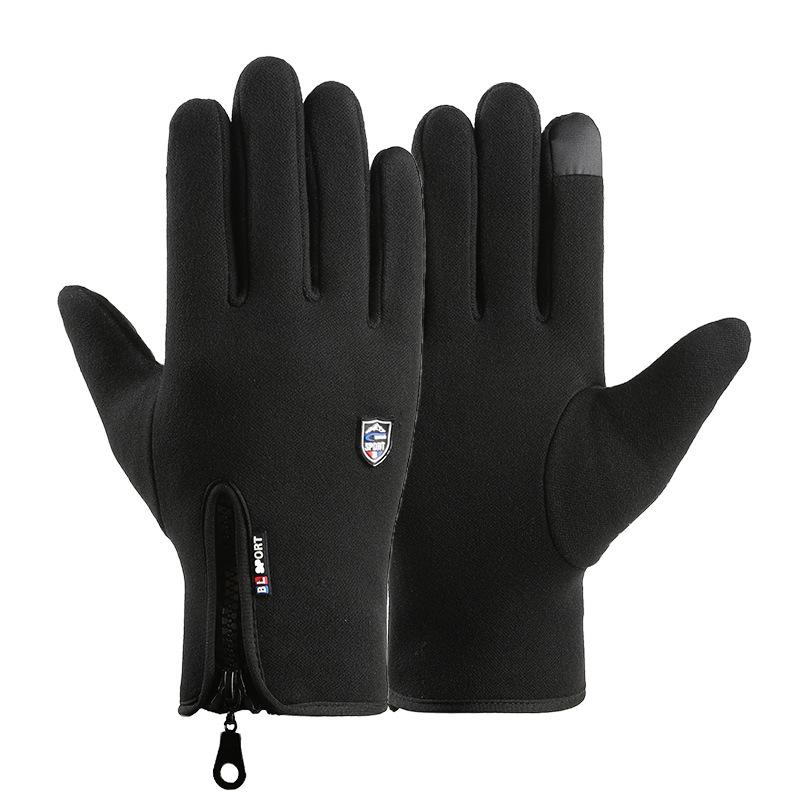 Warm Gloves Outdoor Cycling Gloves Men and Women's Sports Windproof and Cold Zipper Plus Velvet Autumn and Winter Touch Screen Gloves