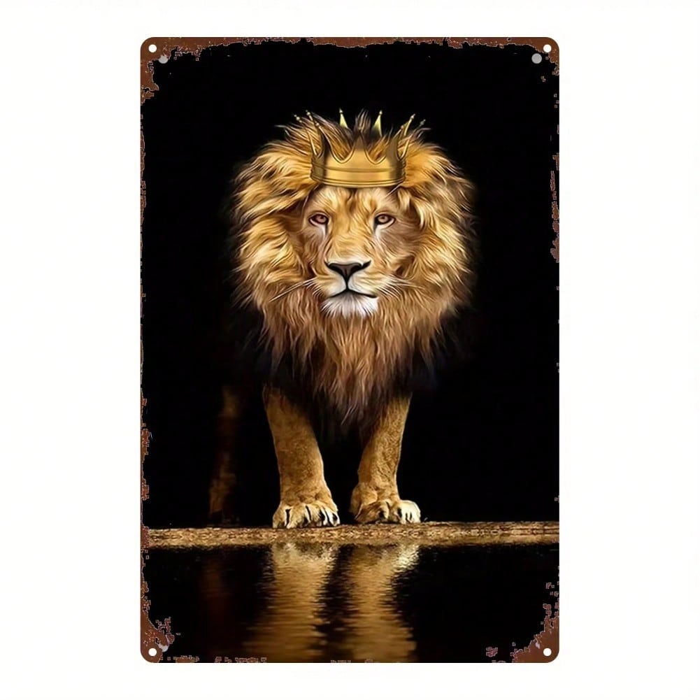 Vintage Golden Crown Lion Metal Wall Decor 8x12 Inch Vintage Home Decor Plaque for Kitchen Bar Farmhouse