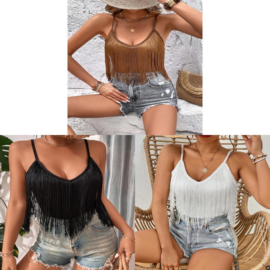 Spring Womens Fringe Camisole With High Elastane For Casual Wear