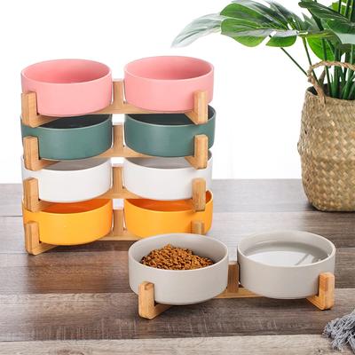 Keramik-Haustiernapf mit Holzständer, kein Verschütten, Haustier-Keramik-Doppelnapf für Hunde, Katzen, Futter, Wasser, Futterspender, Katzen, kleine Hunde, Haustiernapf