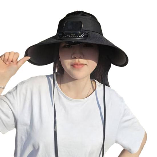

Уличная шляпа с козырьком и встроенным вентилятором, широкополая пустая верхняя охлаждающая шляпа с солнечной батареей и USB-зарядным вентилятором для путешествий на пляже чёрный