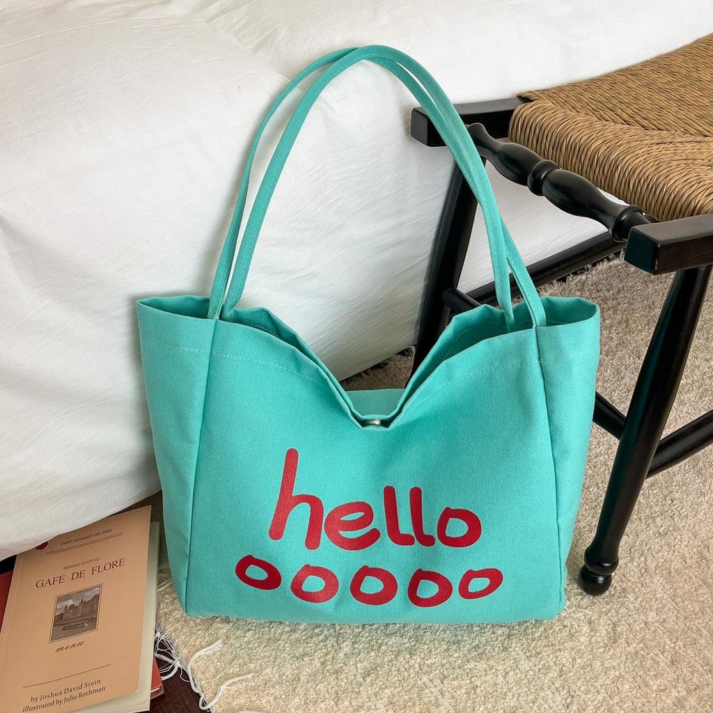 Women's Large Capacity Canvas Tote Bag - Summer Versatile Single Shoulder Bag with Letter Print