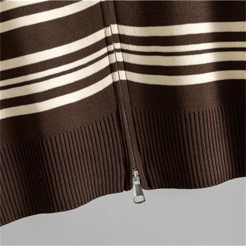 Women's Autumn And Winter Striped Sweater Set Casual Wide Leg Pants  Knitted Two Piece Set  Trendy