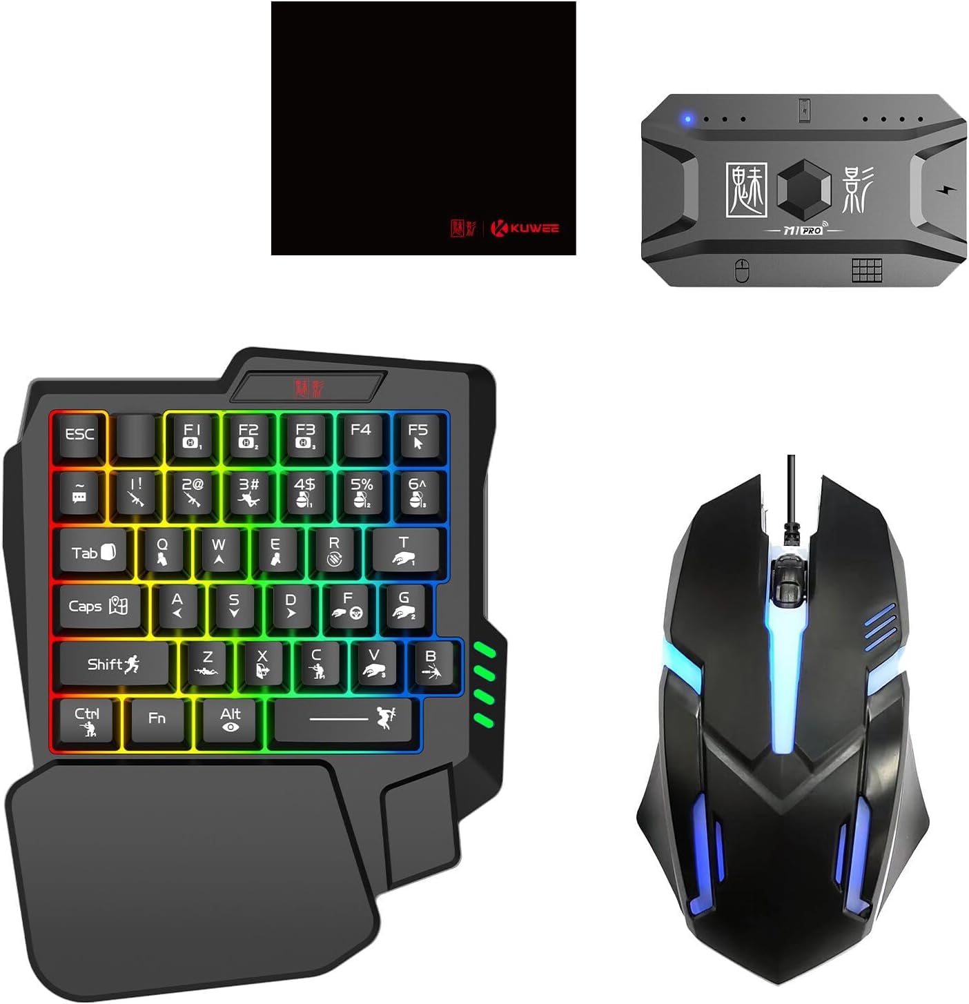 

Docooler Ігрова клавіатура та миша на половину руки 25 клавіш Одноручна дротова RGB клавіатура та ігрова миша Підтримка налаштування для ПК-геймерів Комбо,