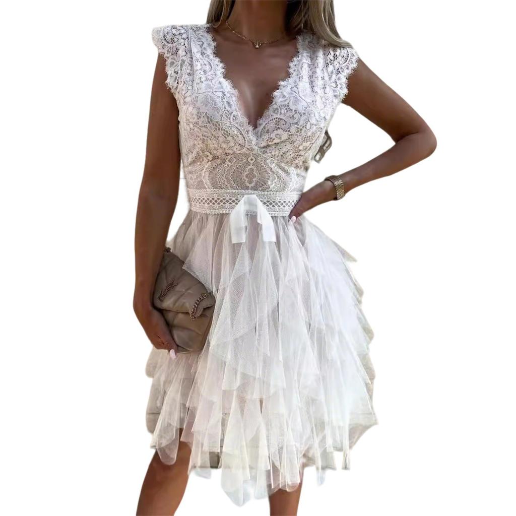 Women's Summer Fashion Skirt Color V-neck Suspender Sleeveless Strap Dress