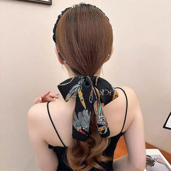 Women Headband Anti-slip Teeth Skull Design Hair Hoop with Ribbon Decor Slimming Effect Headband Hair Accessory