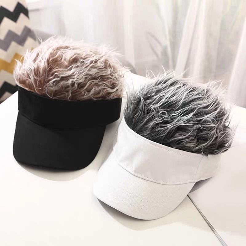 Unisex Casual Visor Hat Men Women Adjustable Sun Sunshade Hip Hop Baseball Cap With Spiked Hairs Wigs