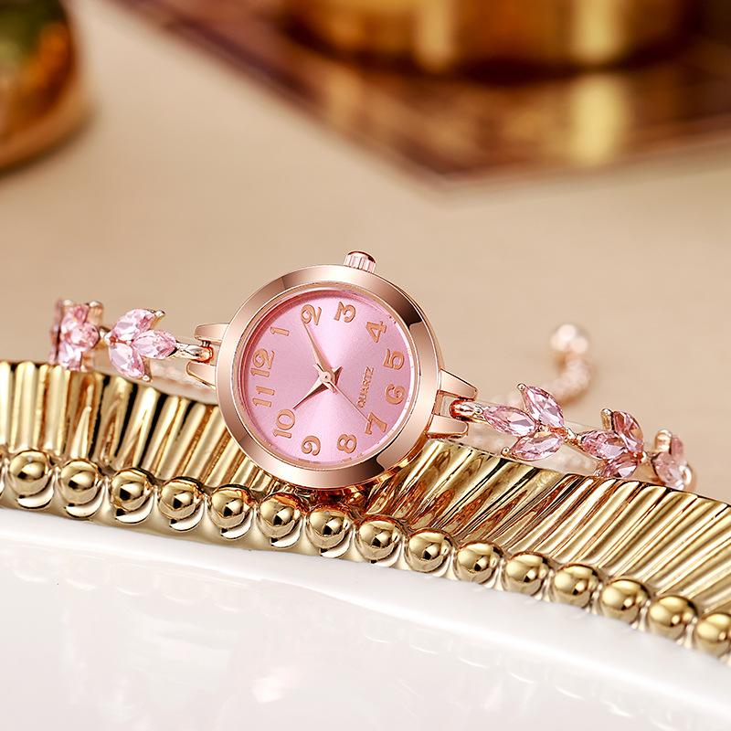 Women Bracelet Watch with Floral Chain Design Round Dial Analog Display Quartz Movement Adjustable Length for Daily Wear
