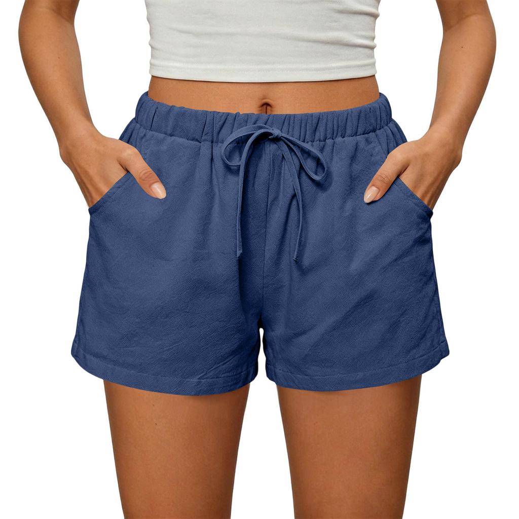 Womens Shorts Casual Elastic High Waisted Drawstring Shorts With Pockets