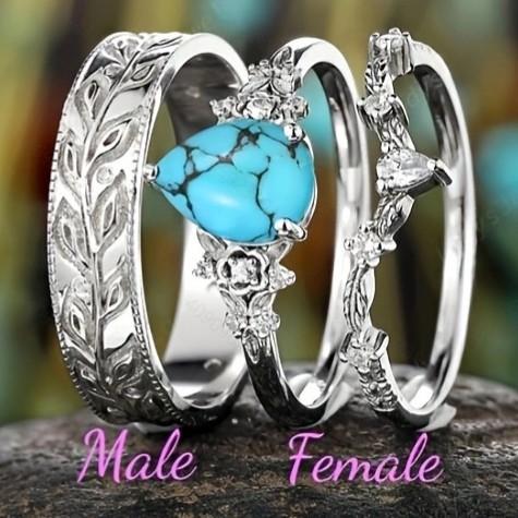 New European and American Engagement Ring for Men and Women, Couple Ring, Creative Alloy Inlaid Turquoise Ring