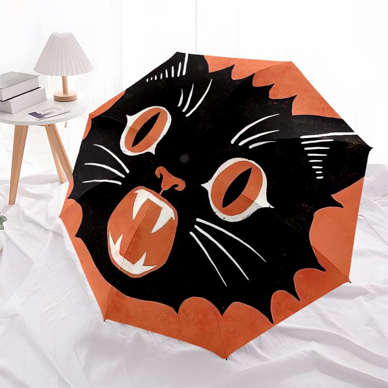 1pc Halloween black cat illustration Umbrella with Plastic Handle,Suitable for All Seasons UmbrellaPT578