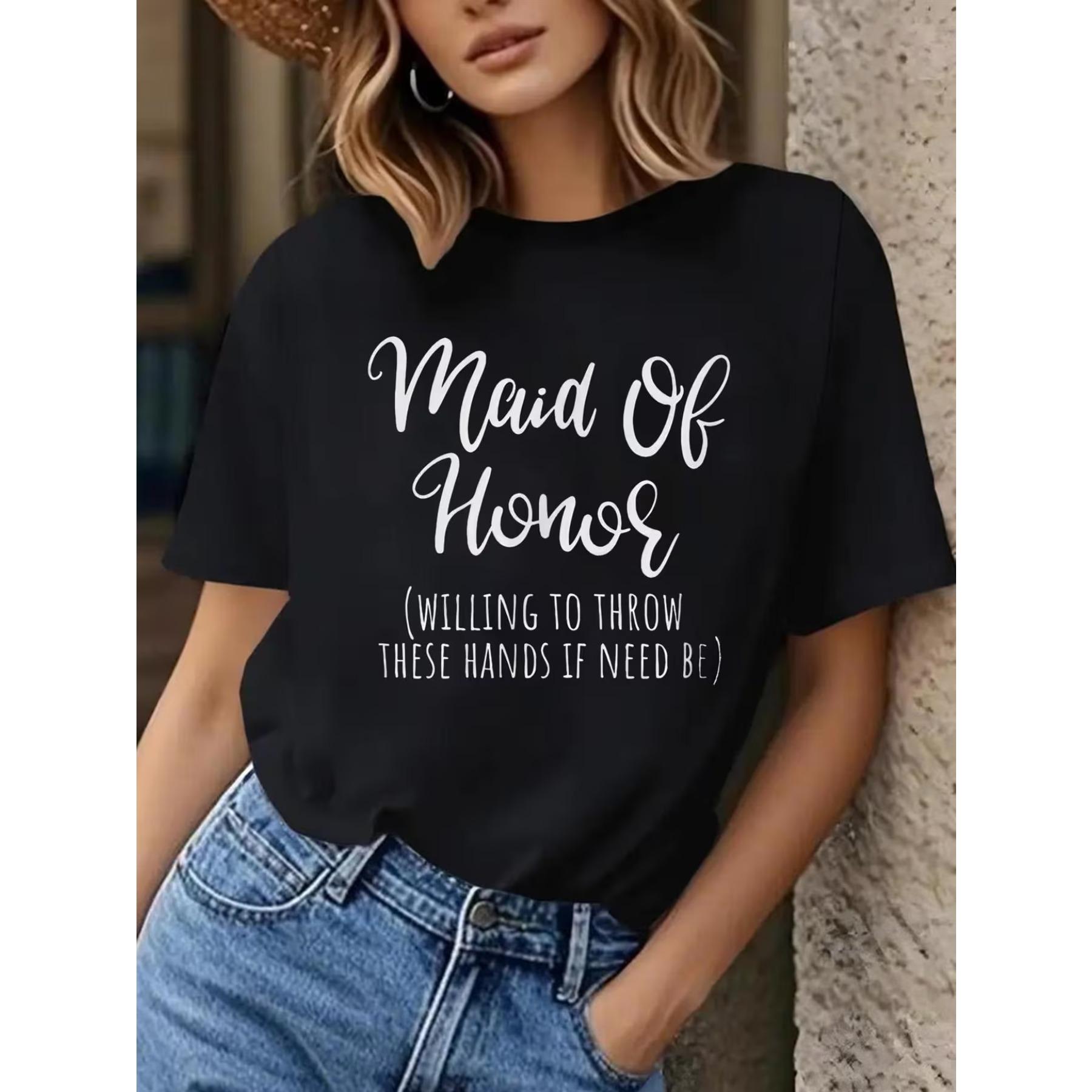 

Women s Maid of Honor Wedding T-Shirt - Slim Fit Short Sleeve Round Neck Bridesmaid Top with MOH Lettering, for Wedding Party Attire XXL