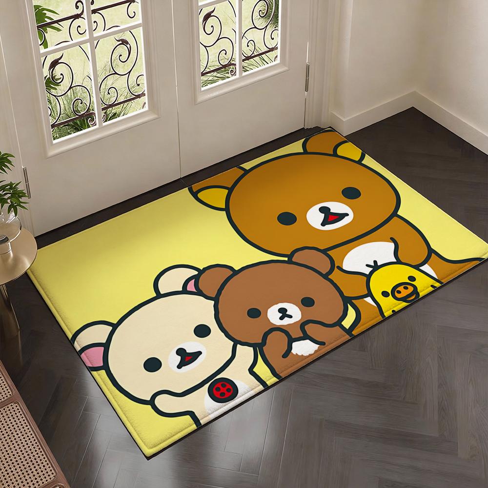 Relaxed Cute Bear R-Rirakkumas Floor Mat Soft Thickened Flannel Door Mat Non-Slip Living Room Rug Home Decor