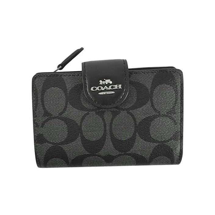 Coach Corner Zip Classic Fashion Monogram Corner Zip PVC Wristlet Clutch Mahjong Wallet Women Clutch Charcoal C0082-SVDK6