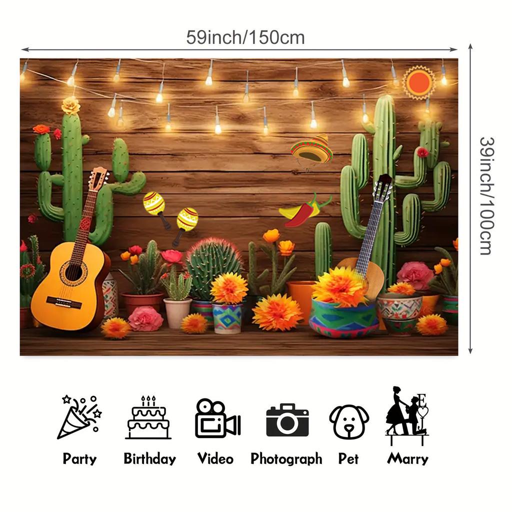 1pc Mexican Fiesta Theme Photography Backdrop Mexico Cactus Guitar Party Background Cinco de Mayo Colorful Flags Paper Flowers B