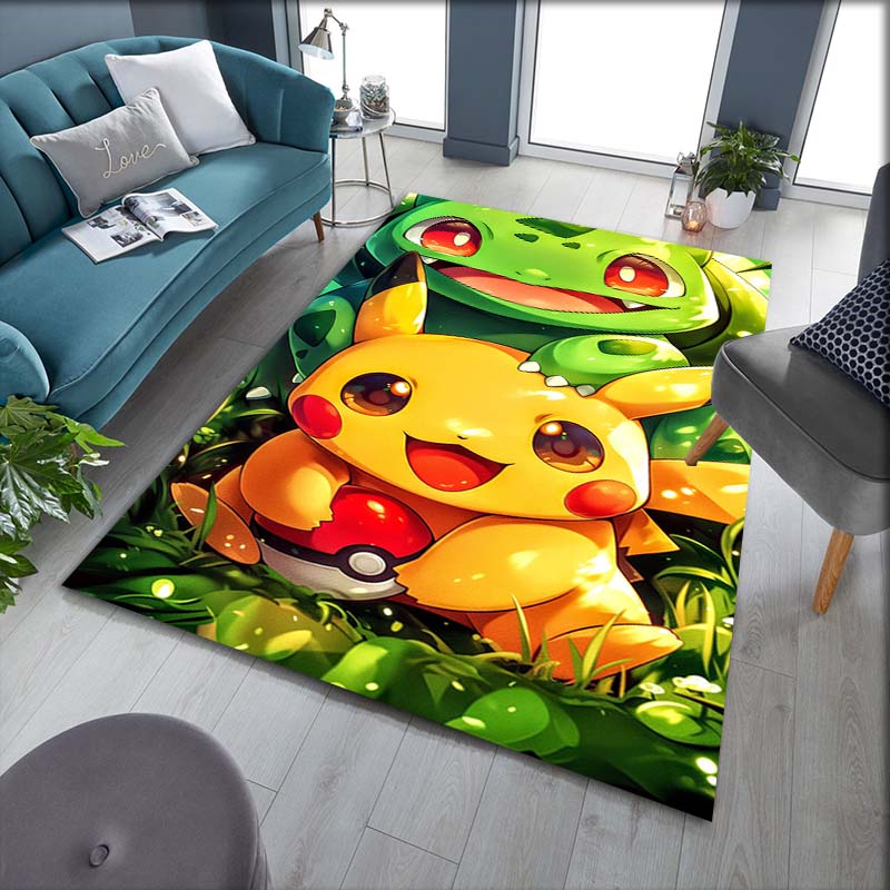 Pokémon print rug, cute Pikachu, Jigglypuff and Charmander cartoon decorative rug, home décor
