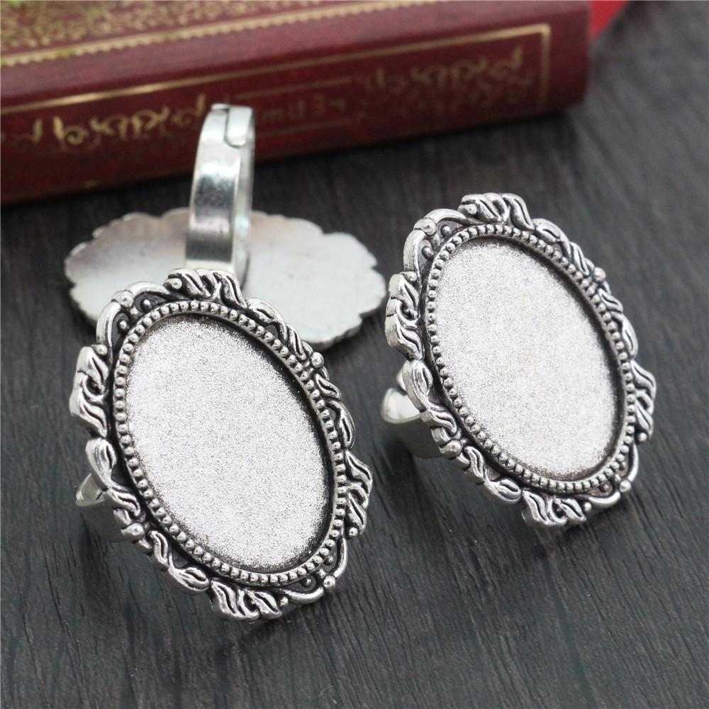 18x25mm 5pcs Antique Silver Plated/ Bronze/Black Brass Oval Adjustable Ring Settings Blank/Base,Fit 18x25mm Glass Cabochons