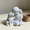 Girl And Dog Statue Nordic Style Desktop Girl Dog Figurine for Bedroom Living Room Home Office Shelf Desk Decor