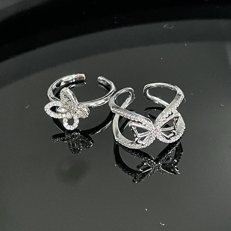 Butterfly Open Ring I Niche Design Sense Ns Wind Diamond Zircon Women'S Light Luxury High-End Sense Personality Ring