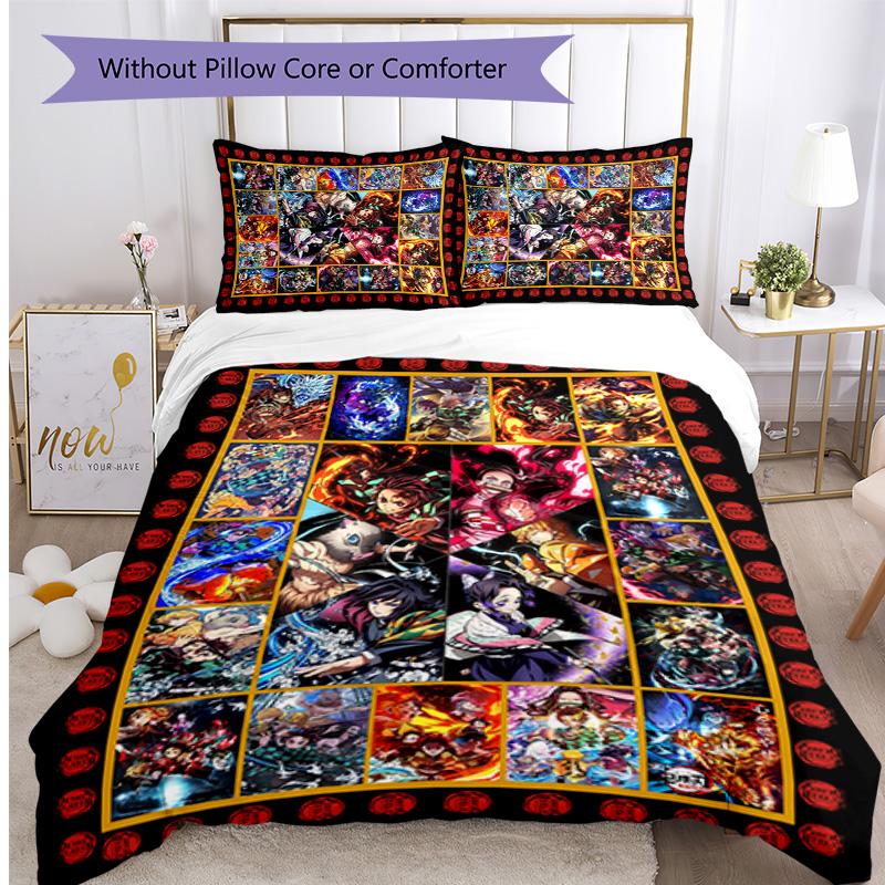 Demon Slayer Pattern Printed 3PCS Bedding Set, Soft Skin-Friendly Washable Duvet Cover & Pillowcases Set