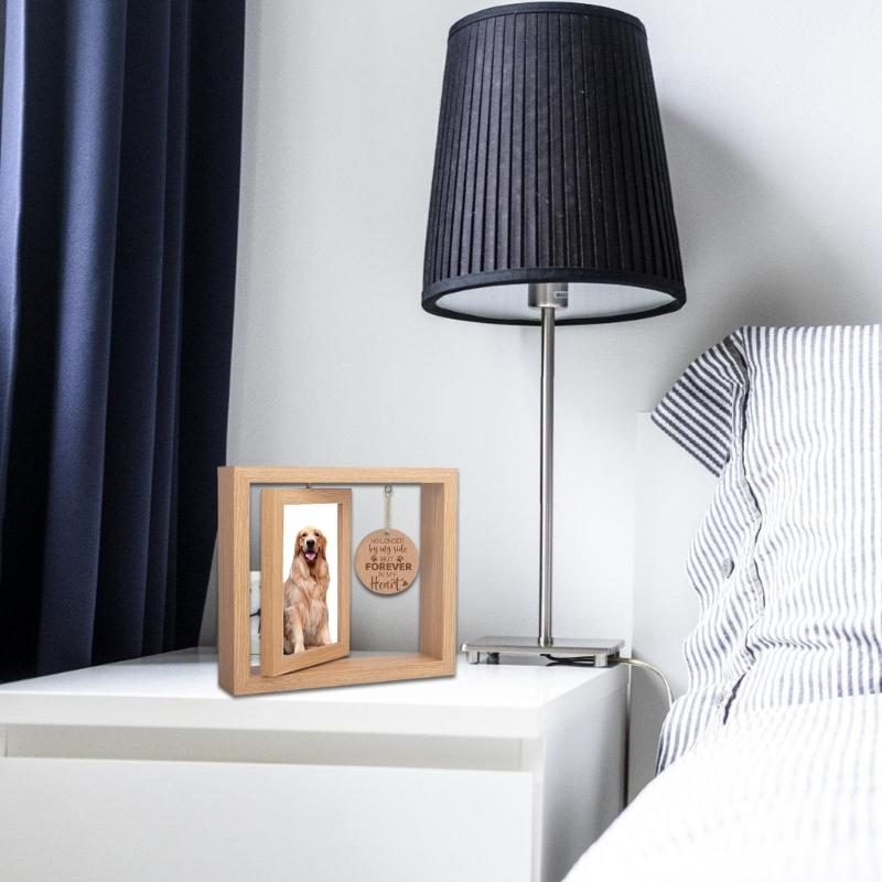 Dog Cats Memorial Photo Holder Paws Print Wooden Rotating Picture Frame for 4x6Inch Photo Display Pet Loss Sympathy Gift