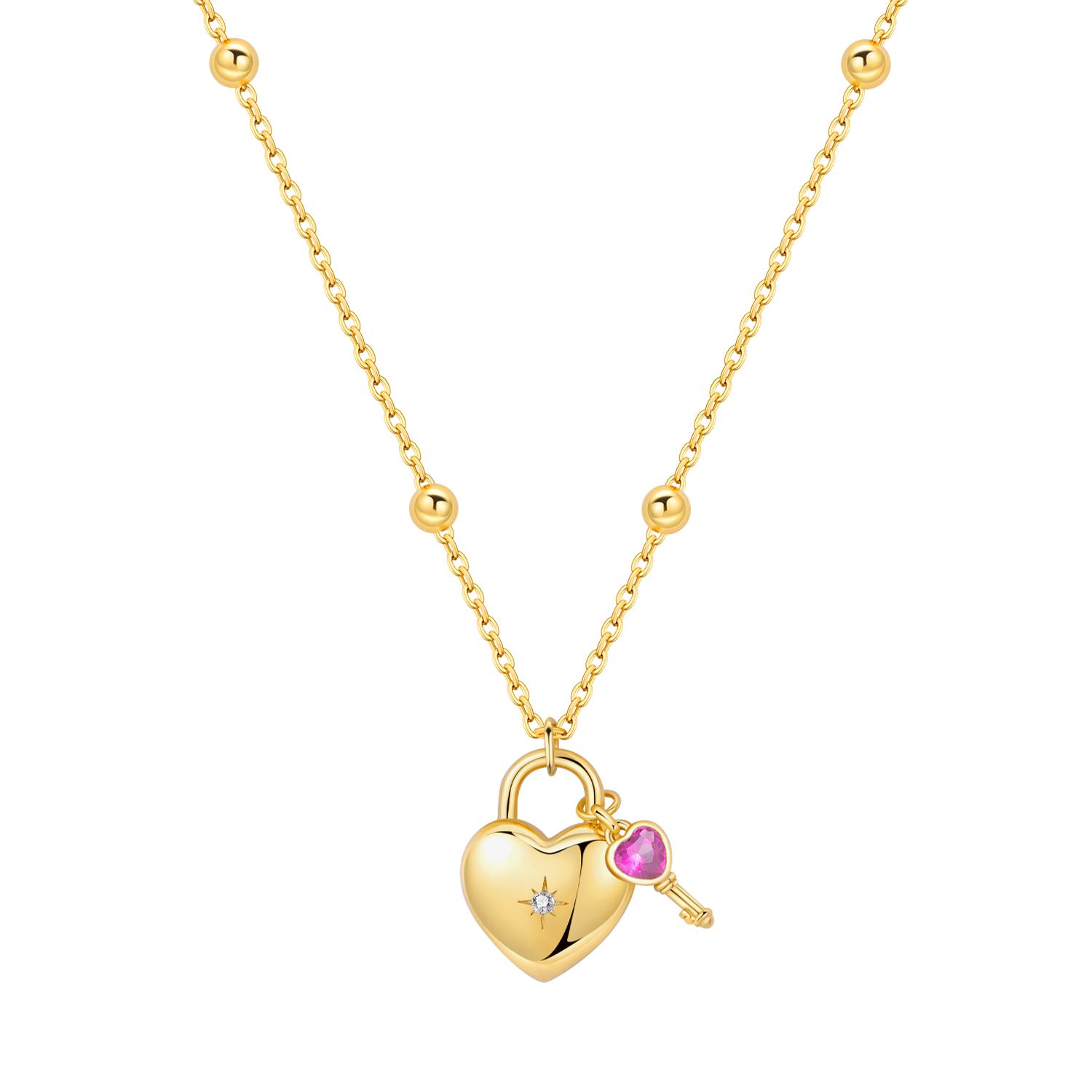 925 Silver Gold Heart-shaped Lock Key Necklace Pendant Necklace for Women Birthday Gifts Wedding Jewelry