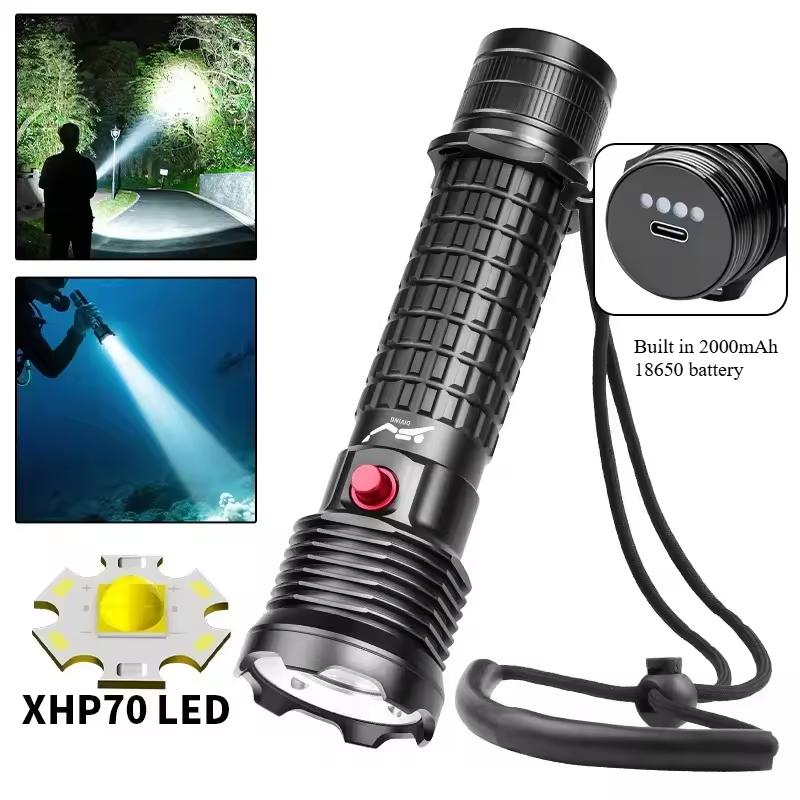 Professional Spearfishing Hunting Scuba XHP70 LED Dive Light IPX8 Waterproof Diving Flashlight 18650 Torch Underwater Flashlight