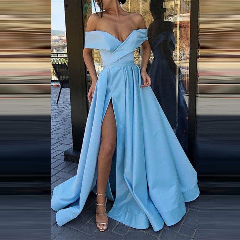 

Women s 2025 Summer Evening Dress - European & American Deep V-neck Satin Multicolor Dress Medium світло-синій колір