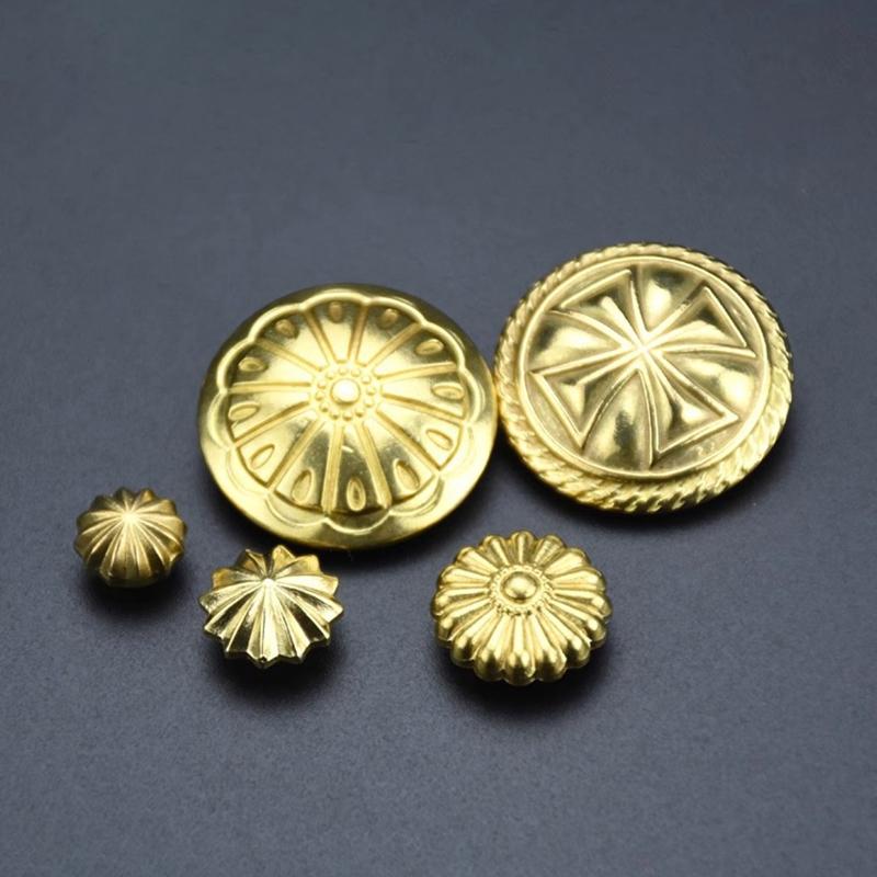 Boucle de Portefeuille Chrysanthème en Laiton Goujons Rivets Décoratifs en Cuir Premium pour DIY Maroquinerie Sac Réparation Accessoires