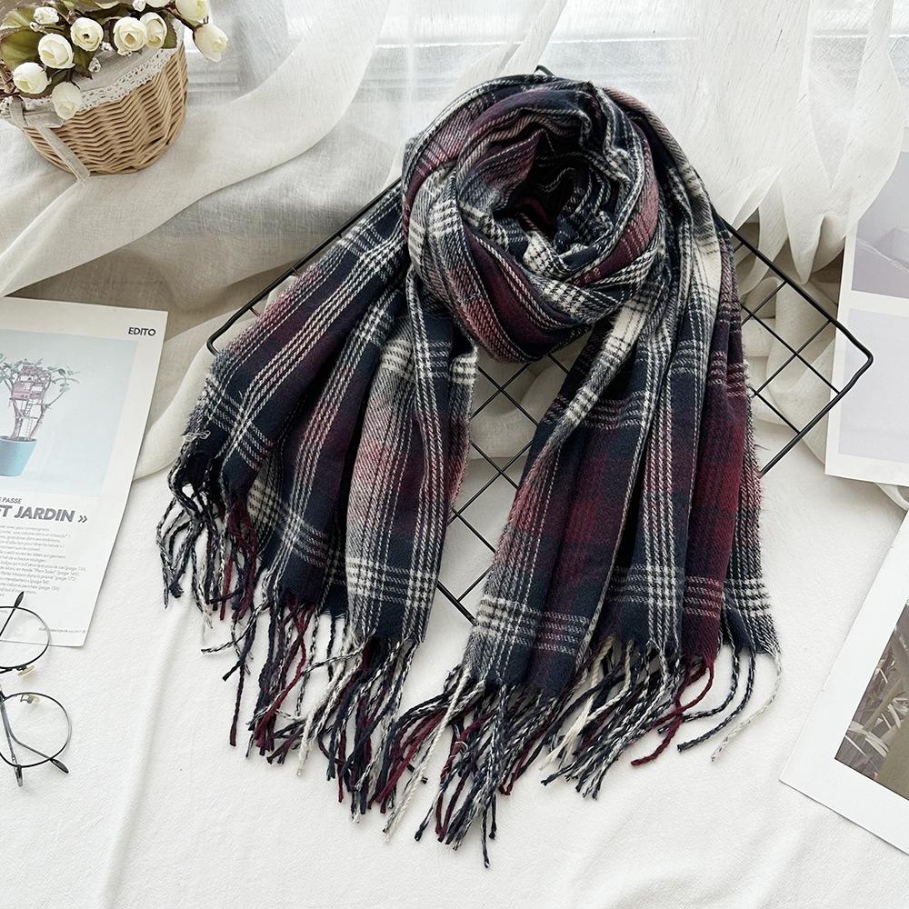 High End Imitation Cashmere Plaid Scarf Versatile and Warm In Winter  Women's Neck Scarf  Fringed Shawl