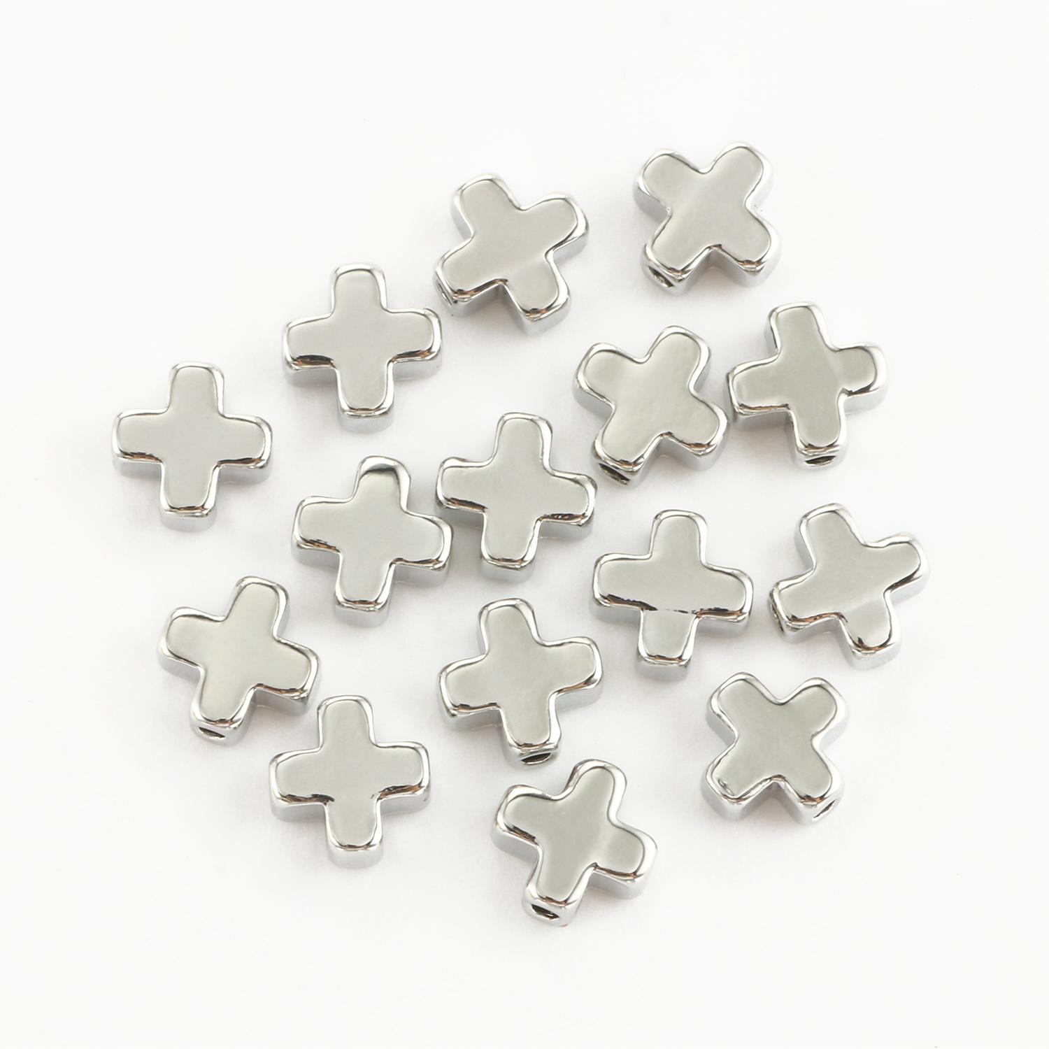 

10 шт. медные бусины, подвески, крест, сердце, звезда, луна, бусины с покрытием, ремесла, сохраняющие цвет, бусины для изготовления ювелирных изделий, браслет, ожерелье Silver 8x3mm