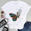 Summer New Shortsleeved Tshirt with Swan and Butterfly Print Patterns Roundneck Top Made of Modal Fabric Women Clothing