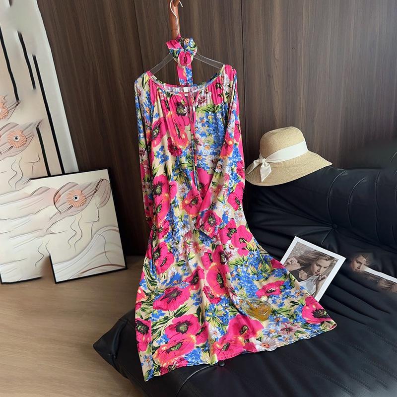 

Женская пижама из лиоцелла и хлопка высокого класса, свободного кроя - С длинным рукавом, Осеннее платье, Можно носить на улице (2025) F