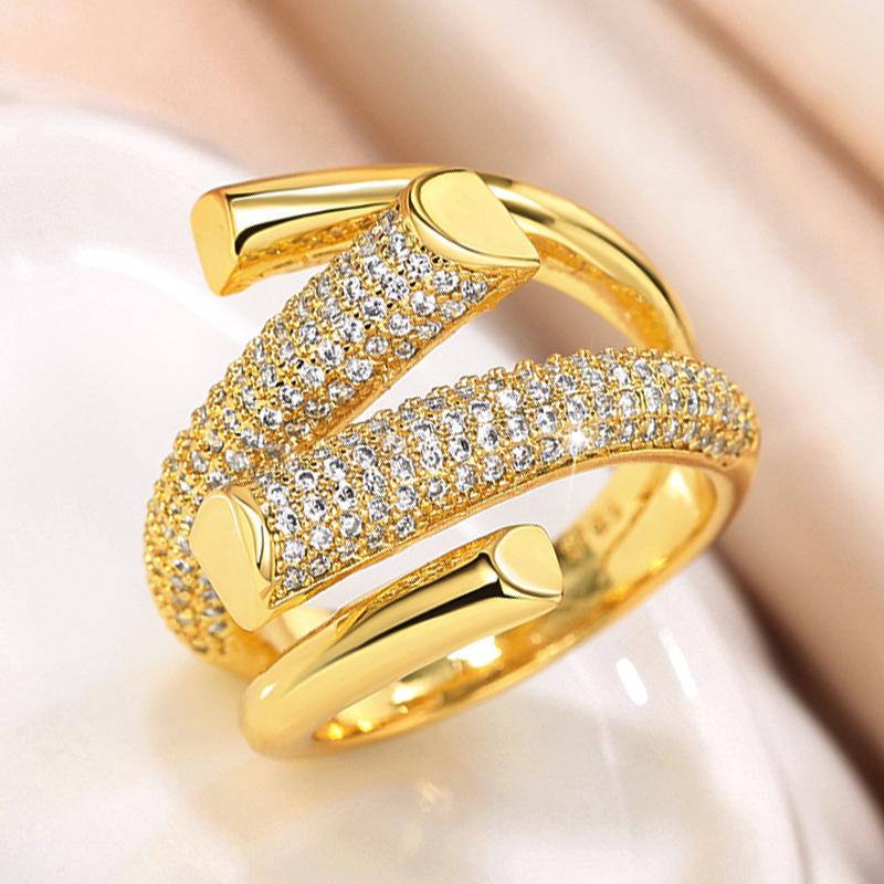 European And Korean Super Flash Internet Celebrity Open Ring Fashion Super Fire Tide Personality Niche Geometric Tooling Design Ring Woman