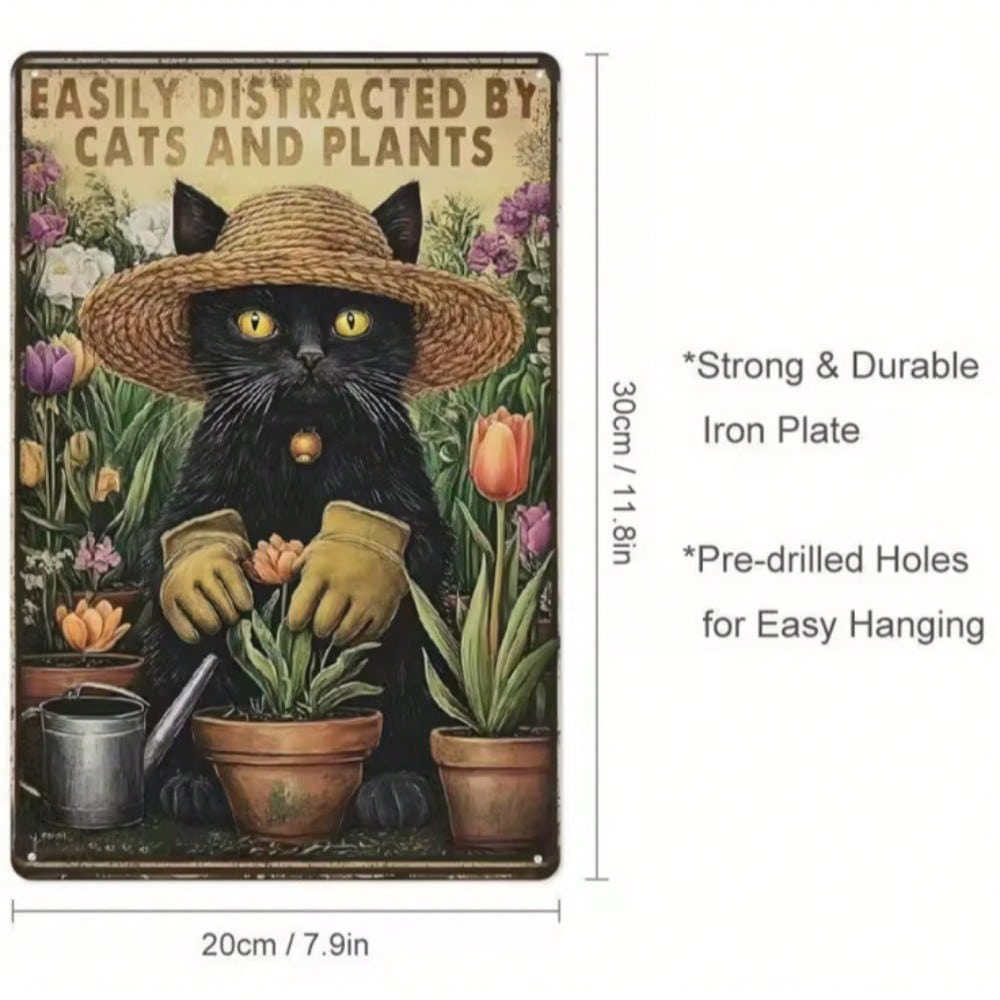 Vintage Metal Cat Wall Art Rustic Tin Sign 8x12 Inch Funny Garden Decor