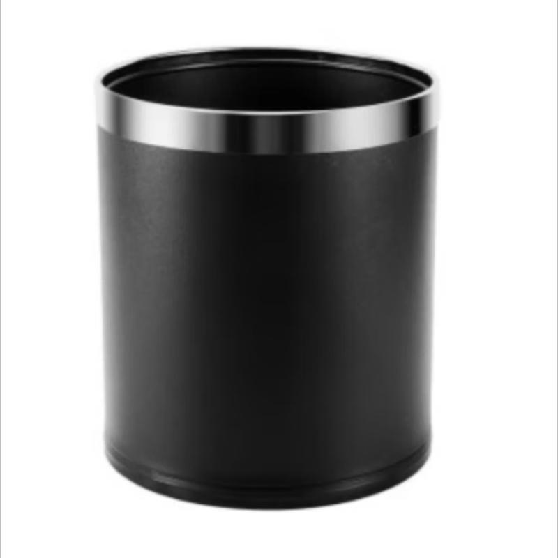 10L Black Bathroom Trash Can with Silver Ring