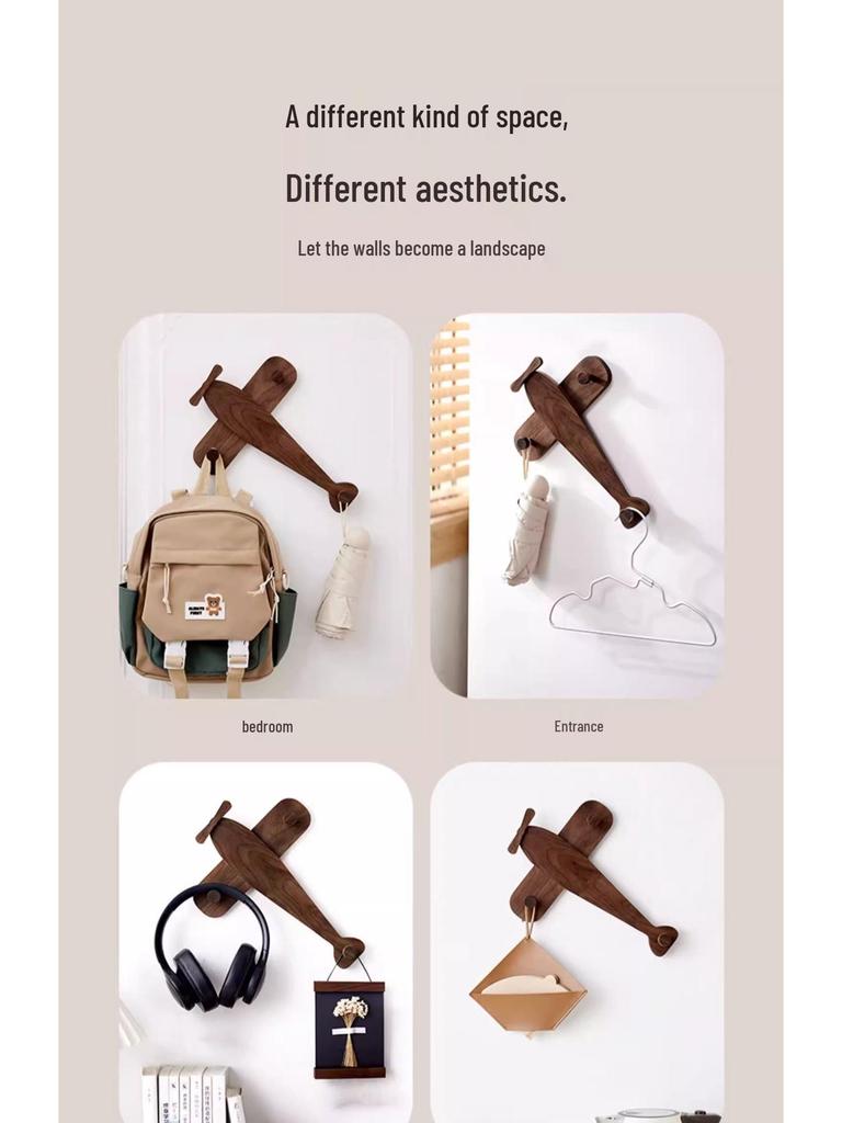 No-Drill Wall-Mounted Solid Wood Hook for Children's Room - Perfect for Coats, Hats & More