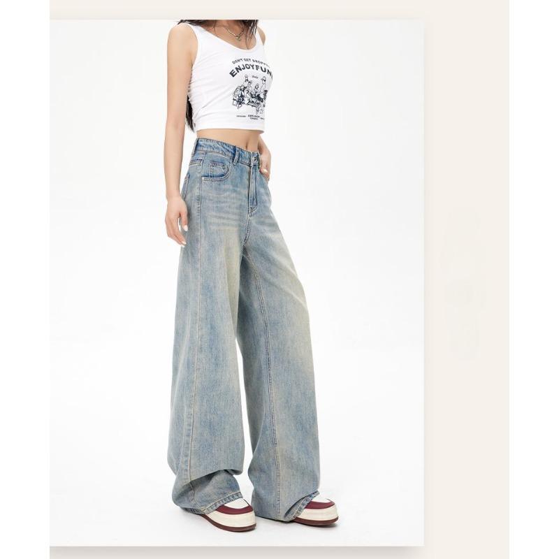 Korean Style Vintage High Waist Wide Leg Jeans Women Loose Fit Comfortable Straight Casual Pants