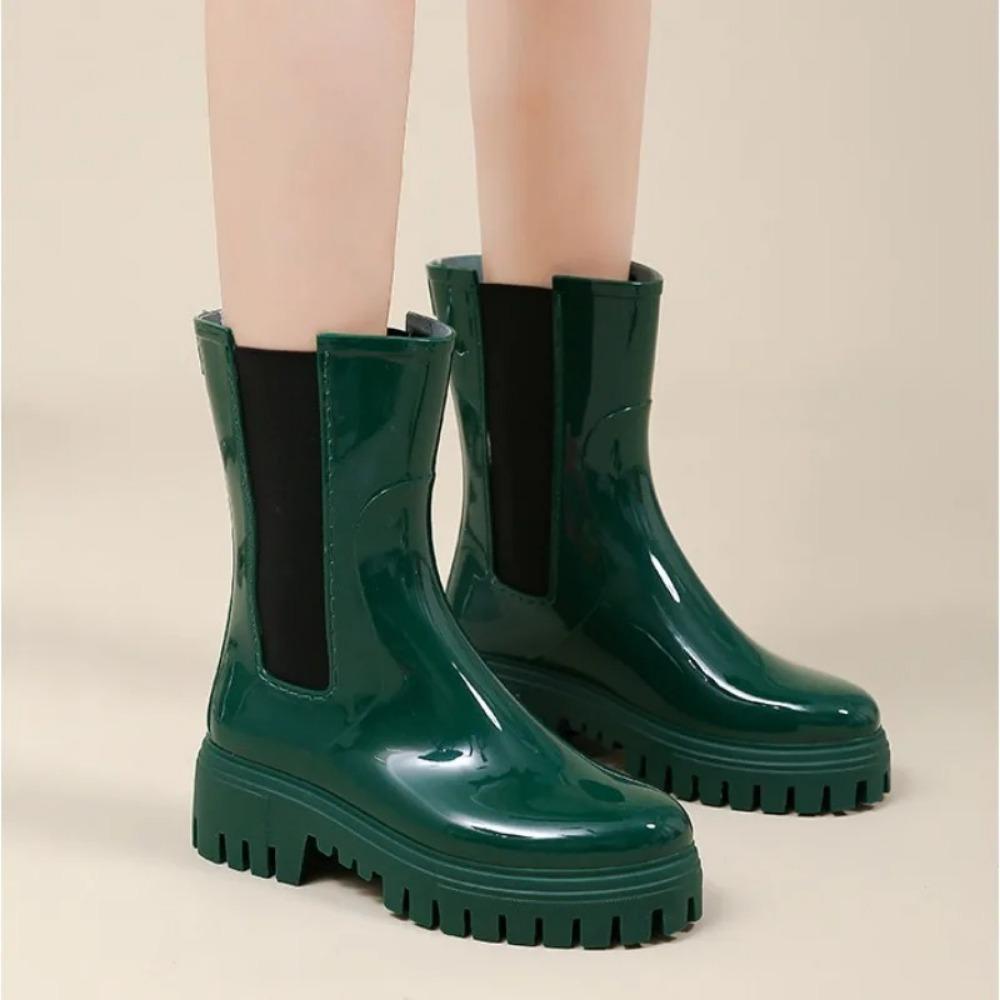 Fashion Thick Soled Rain Shoes Womens Chelsea Plastic Water Boots Mid Sleeve High Top Motorcycle Rain Boots Rain Shoes Women's