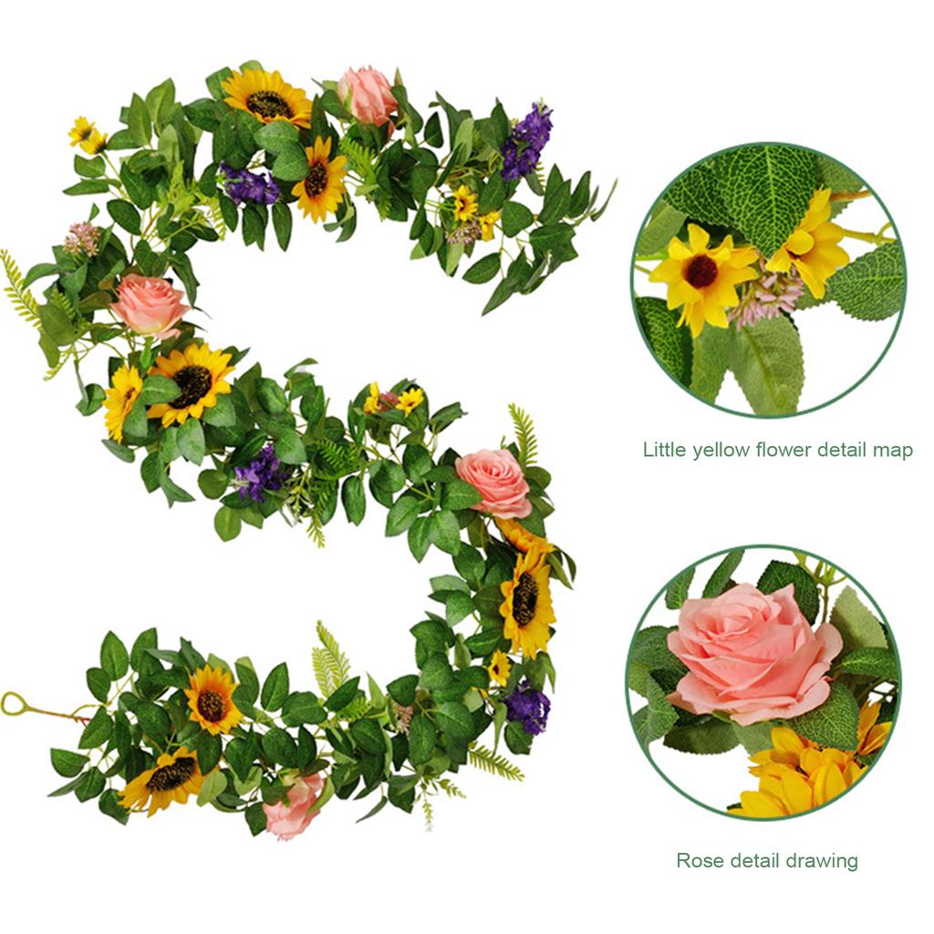 Künstliche Sonnenblumengirlande 190cm Fake Hängende Sonnenblumenranke für Hochzeitsbogen Bankett Tisch Haustür Heimdeko