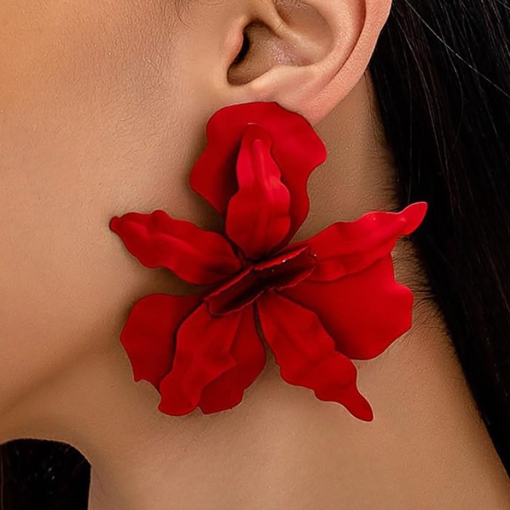 Irregular Large Flower Earrings Pleated Ear Accessories Exaggerated Flower Earrings Jewelry