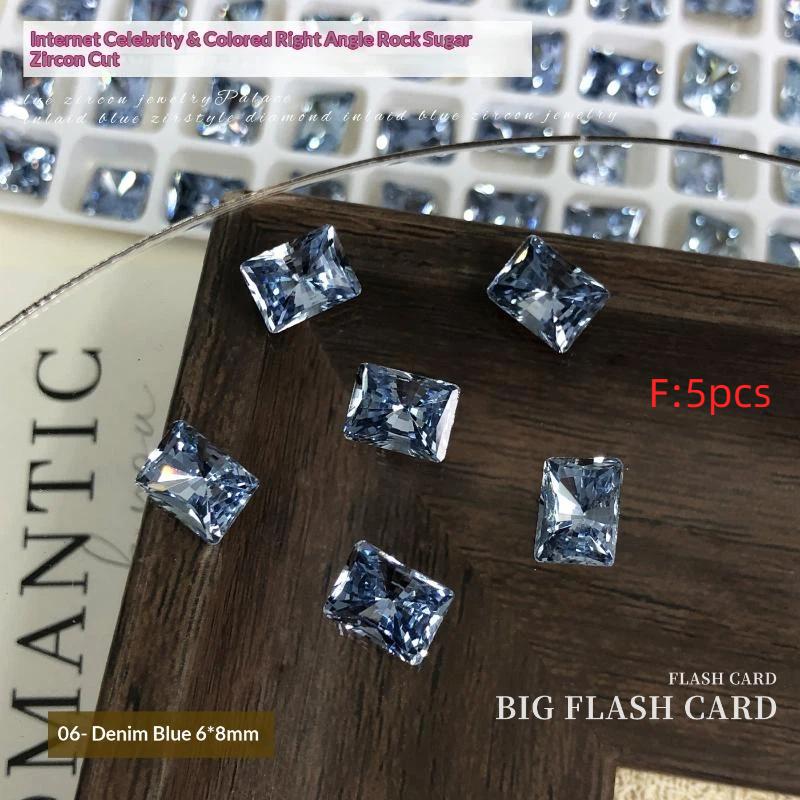 5 Peças 6X8Mm Cores Sortidas Corte Retangular Zircônia Cúbica Com Acabamento Brilhante Perfeito Para Arte de Unhas DIY Joias Artesanato Design