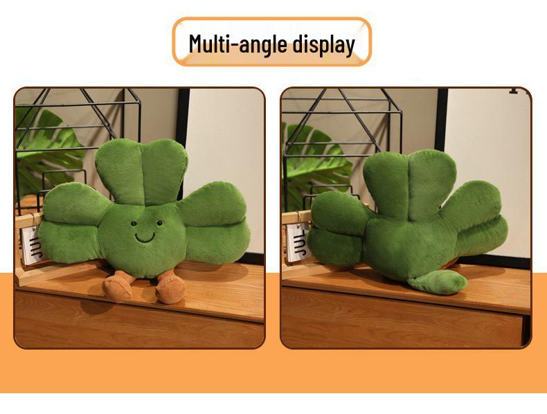 Three-Leaf Clover Plush Doll - Cute Green Cartoon Luck Blessing Desk Companion