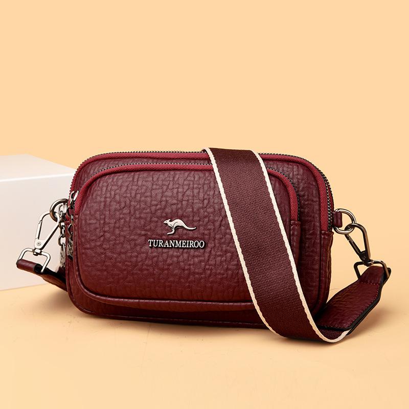 New Style of Women's Crossbody Bag Soft Leather Versatile Mother's Mobile Phone Fashionable One-shoulder Round Bag